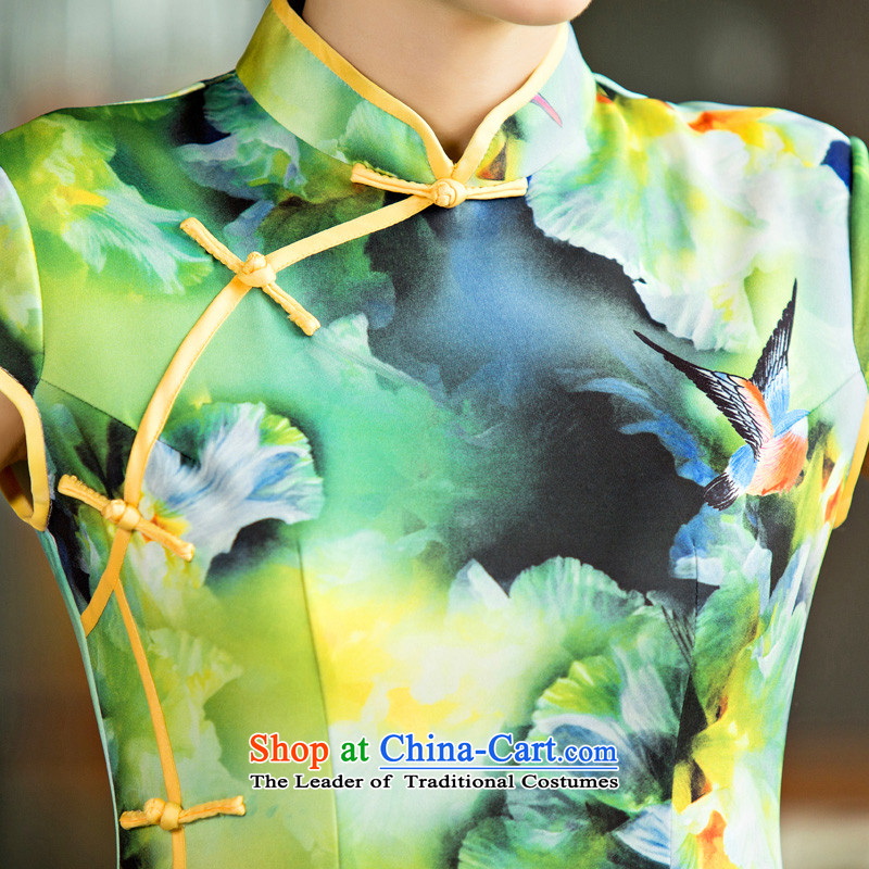 Time Syrian long 2015 Autumn qipao new dresses and Stylish retro daily video   improved thin dress cheongsam dress XXL, green time Syrian shopping on the Internet has been pressed.
