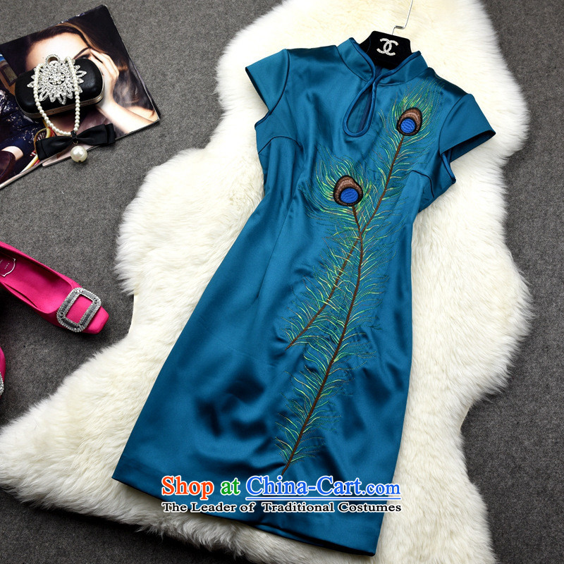 The main 2015 autumn and winter new retro cheongsam dress daily improved peacock embroidery Sau San cheongsam dress 9909 dark blue , BLUE rain butterfly according to , , , shopping on the Internet