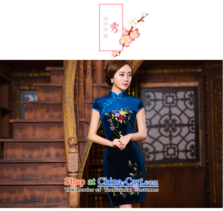 Time Syrian embroidery cheongsam dress autumn load velvet mother blue short-sleeve Stylish retro improved wedding-day fall inside the blue qipao XXL picture, prices, brand platters! The elections are supplied in the national character of distribution, so action, buy now enjoy more preferential! As soon as possible.