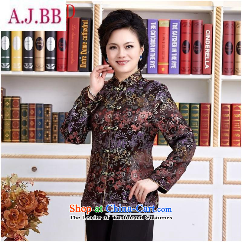 Dan divas _ ethnic Chinese President Tang dynasty in the spring and autumn Older long-sleeved blouses mother female jackets Brown?M