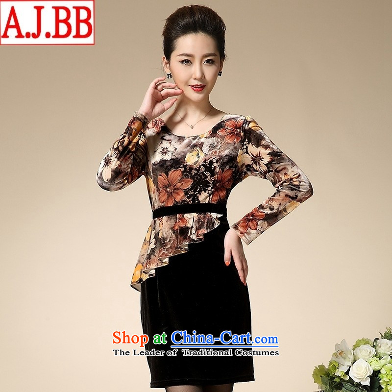The Black Butterfly 2015 new moms with pockets of wool and video thin Sau San long-sleeved temperament larger dresses direct consumer yellow XXL,A.J.BB,,, shopping on the Internet