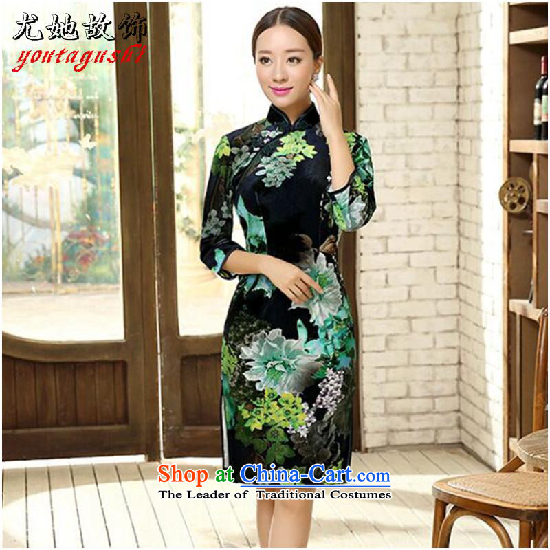 She was particularly Autumn International Women's clothes CHINESE CHEONGSAM elegant qipao improved poster scouring pads in the short qipao_wedding services such as map color?M