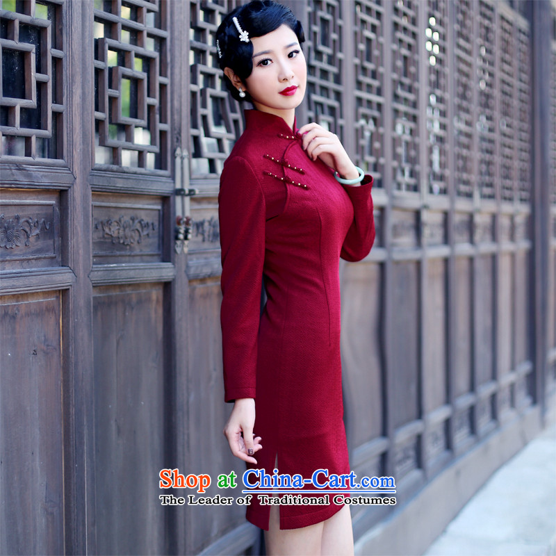 After the new improved wind 2015 daily short of qipao autumn boxed long-sleeved retro cheongsam dress 6032 installs red after the wind has been pressed XL, online shopping