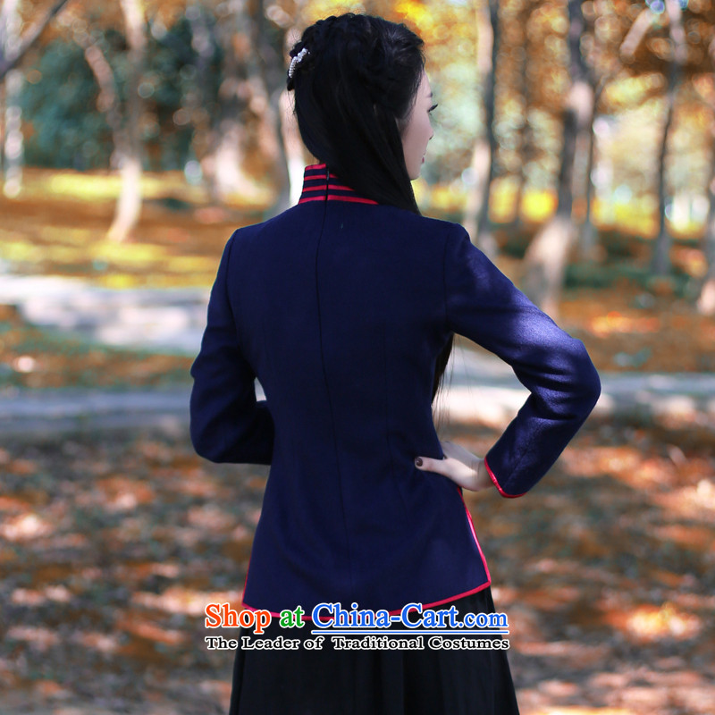 After a day of Tang Dynasty Winter 2015 wind, solid color and improved service Chinese wool tops vocational trainees vocational trainees qipao long-sleeved blue , L, recreation , , , Wind shopping on the Internet