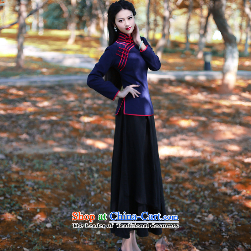After a day of Tang Dynasty Winter 2015 wind, solid color and improved service Chinese wool tops vocational trainees vocational trainees qipao long-sleeved blue , L, recreation , , , Wind shopping on the Internet