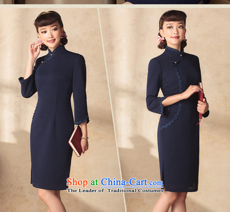A Pinwheel Without Wind to Tsing Yi 2015 Autumn new products retro improved long-sleeved ethnic stylish knitting Mock-neck cheongsam dress navy blue L picture, prices, brand platters! The elections are supplied in the national character of distribution, so action, buy now enjoy more preferential! As soon as possible.