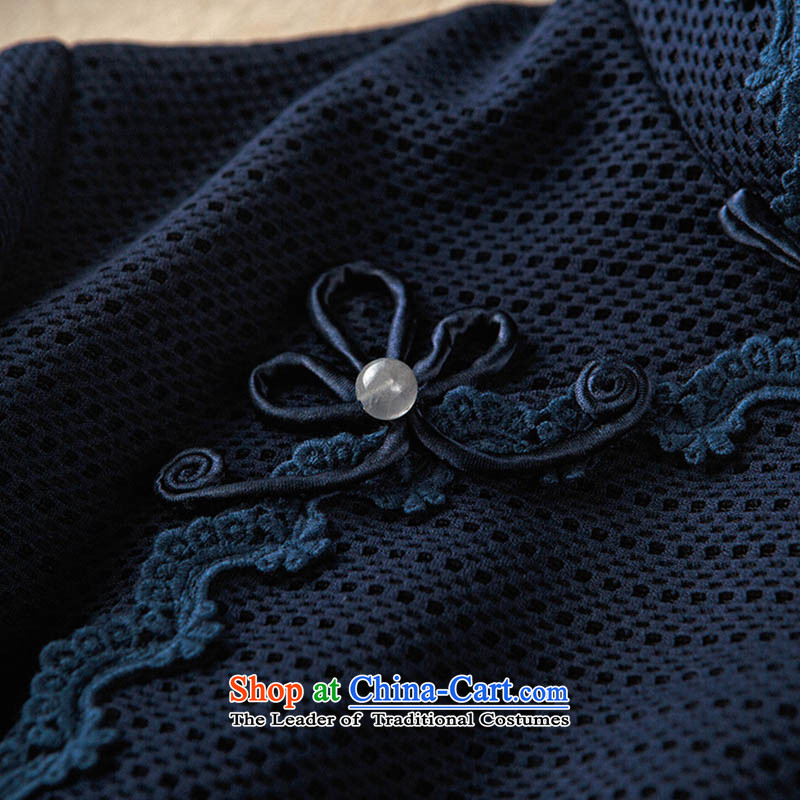A Pinwheel Without Wind to Tsing Yi 2015 Autumn new products retro improved long-sleeved ethnic stylish knitting Mock-neck cheongsam dress navy blue , L, Yat Lady , , , shopping on the Internet