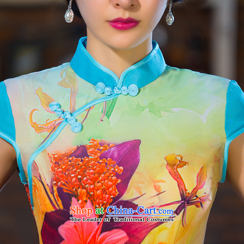 The Syrian Arab Republic  2015 improved qipao hour oil paintings of Chinese cheongsam dress qipao retro autumn annual banquet Dress Short cheongsam dress photo color XL, Syria has been pressed time shopping on the Internet