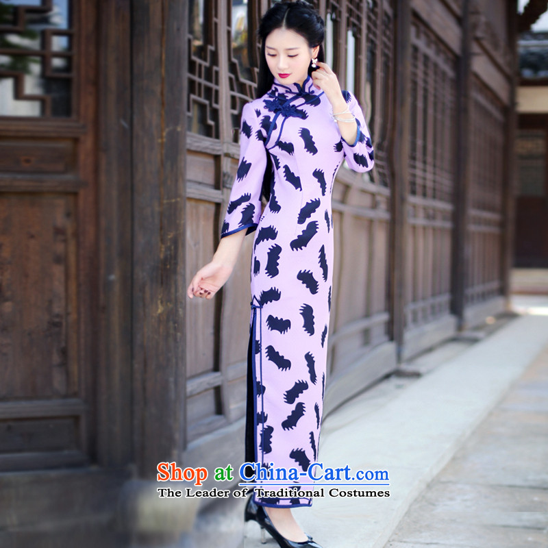 After the fall of 2015, the wind of nostalgia for the improvement of the forklift truck in the Republic of Korea high long qipao female long-sleeved dresses 6093 6093 XXL, suit ruyi wind shopping on the Internet has been pressed.