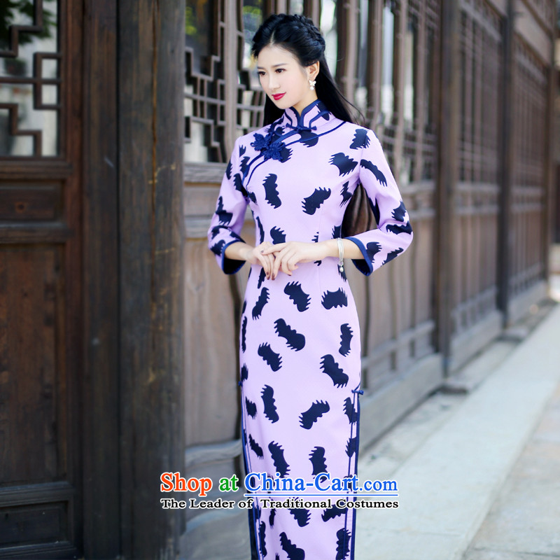 After the fall of 2015, the wind of nostalgia for the improvement of the forklift truck in the Republic of Korea high long qipao female long-sleeved dresses 6093 6093 XXL, suit ruyi wind shopping on the Internet has been pressed.