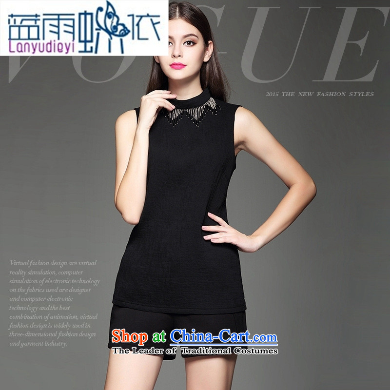 The European site autumn and winter clothes market new products Europe and minimalist decoration beaded Sau San video thin black sleeveless shirt , blue rain butterfly according to , , , shopping on the Internet