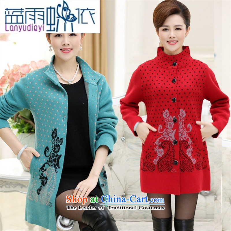 9 female boutiques 2015 autumn and winter in the new Elderly Women's mother woolen cardigan grandma loaded thick long coats sweater in Blue?105