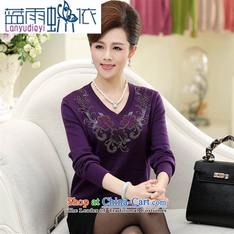 9 female boutiques 2015 new products in the autumn and winter older mother replacing sweater ironing drill female flowers V-Neck knitted shirts, forming the basis for larger T-shirt orange red 120, 339,600 in rain blue , , , shopping on the Internet