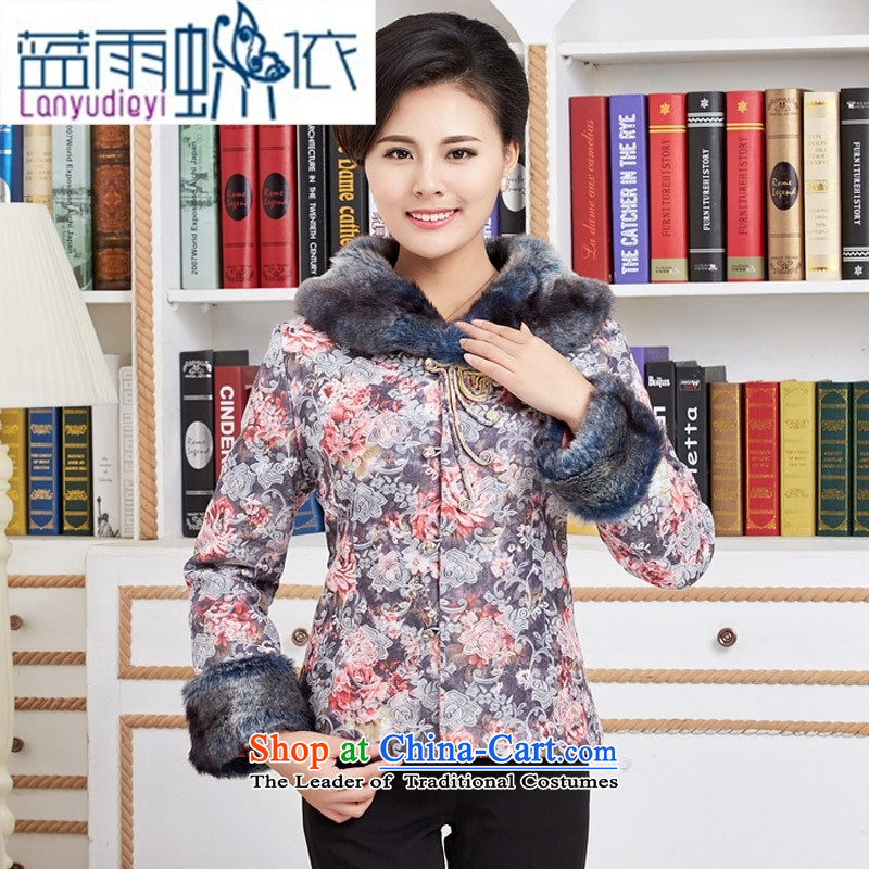 September female shop women Fall/Winter Collections in cotton coat older Tang dynasty ãþòâ robe mother with T-shirt style classical gray M Blue rain butterfly according to , , , shopping on the Internet