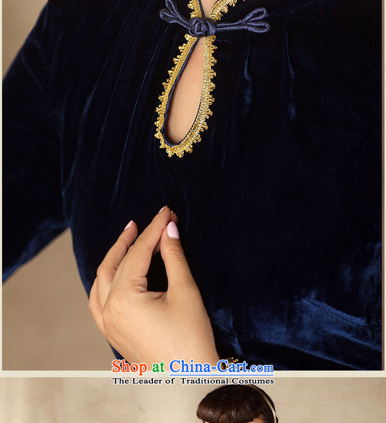 The First Lady of 2015 Yat Chu new product of nostalgia for the improvement of ethnic lace side long-sleeved velvet cheongsam dress blue L picture, prices, brand platters! The elections are supplied in the national character of distribution, so action, buy now enjoy more preferential! As soon as possible.