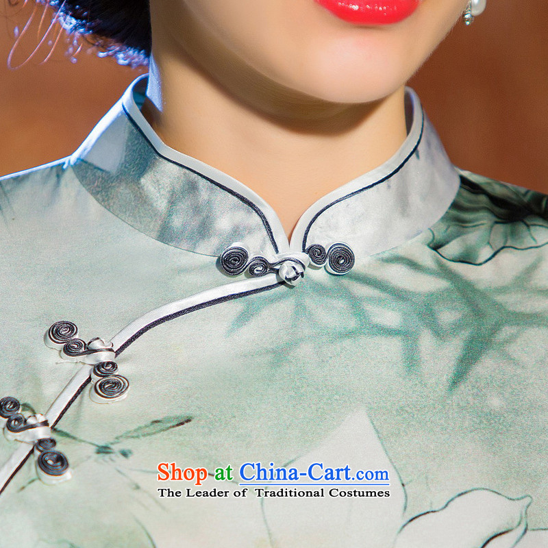 The white lotus retro 歆 heavyweight Silk Cheongsam autumn new) cuff herbs extract qipao cheongsam dress improved dresses, White XL, ink 歆 HY670 (MOXIN) , , , shopping on the Internet