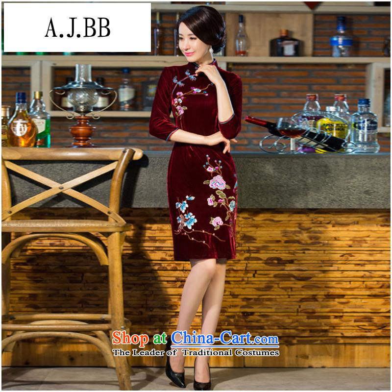 September clothes shops * 2015 autumn and winter new moms with scouring pads in the skirt qipao Kim sleeve length) Improved retro wedding dresses #9038 Army Green L,A.J.BB,,, shopping on the Internet
