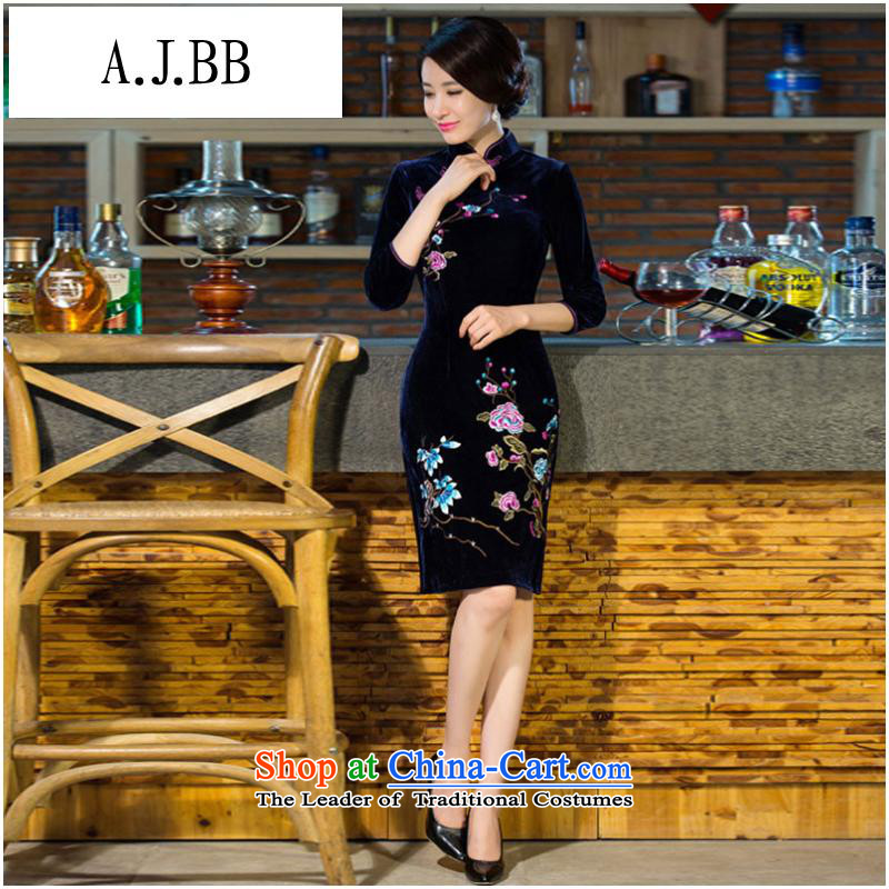 September clothes shops * 2015 autumn and winter new moms with scouring pads in the skirt qipao Kim sleeve length) Improved retro wedding dresses #9038 Army Green L,A.J.BB,,, shopping on the Internet