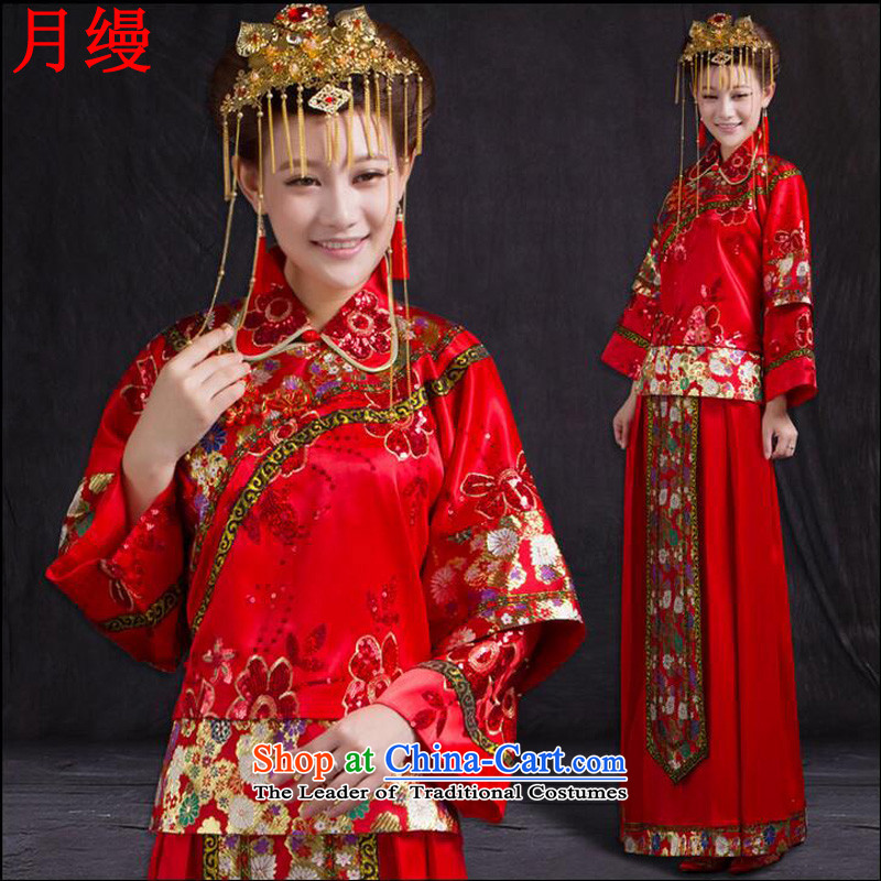 Sau Wo service on risk bridal dresses costume wedding dresses need collar Chinese style wedding gown bows services marriage qipao Tang red lapel?XL