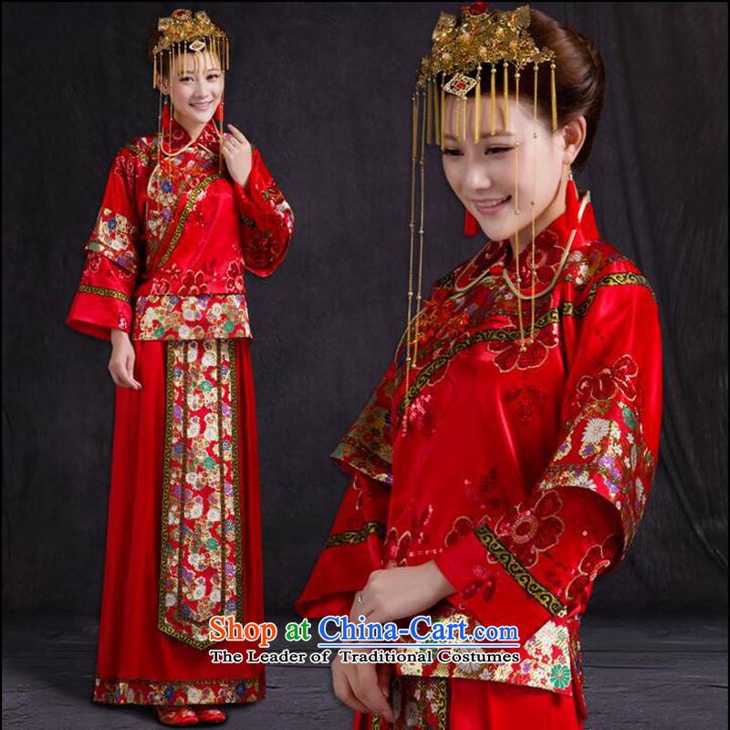 Sau Wo service on risk bridal dresses costume wedding dresses need collar Chinese style wedding gown bows services marriage qipao Tang red lapel XL, risk has been pressed on shopping on the Internet