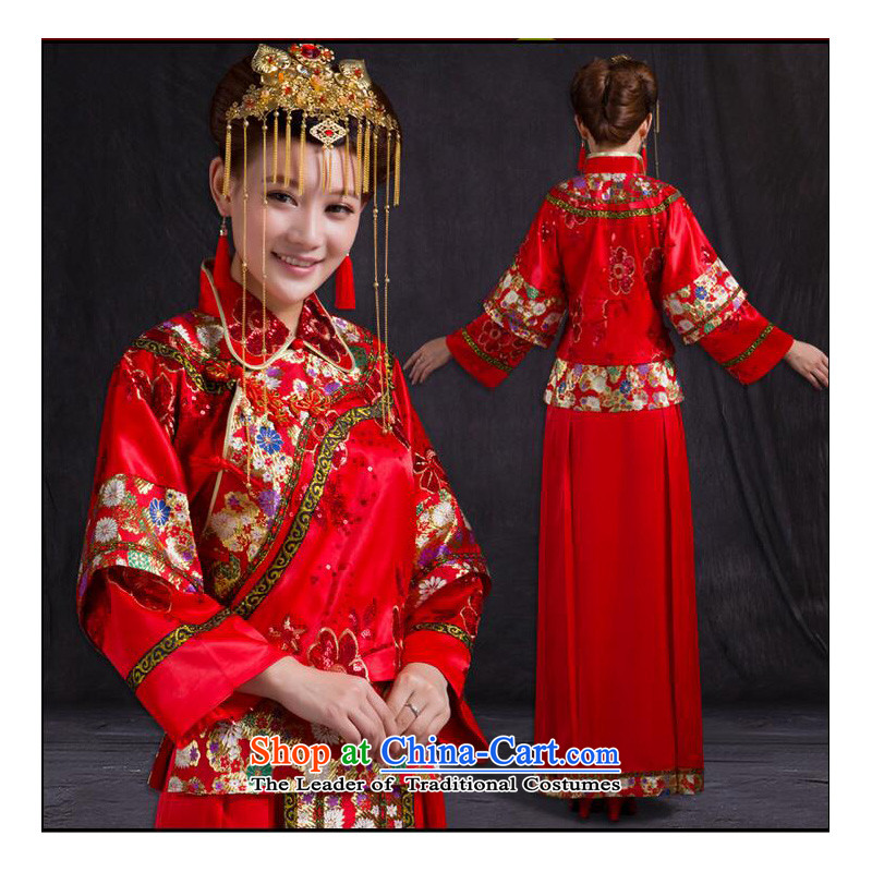 Sau Wo service on risk bridal dresses costume wedding dresses need collar Chinese style wedding gown bows services marriage qipao Tang red lapel XL, risk has been pressed on shopping on the Internet