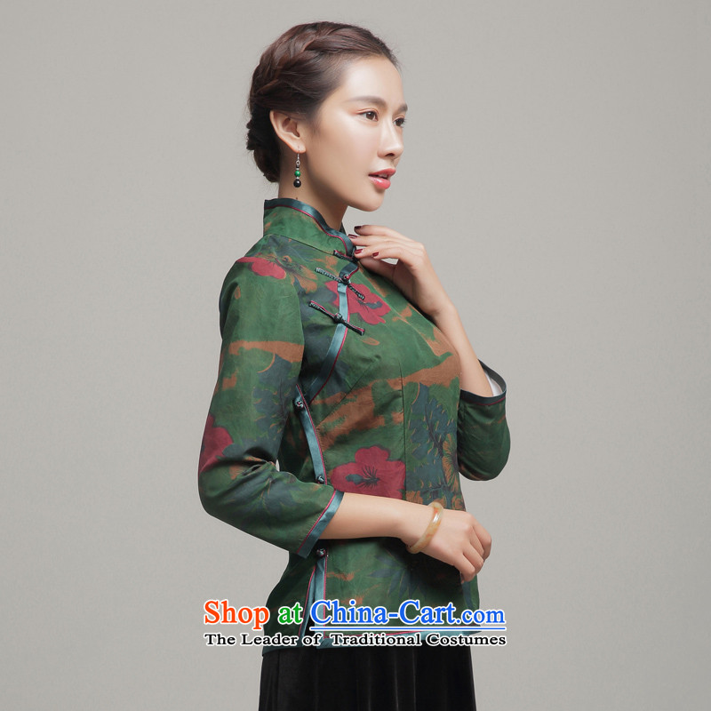 Load the autumn Fung migratory 7475 new cloud of incense yarn qipao herbs extract Stylish retro shirt long-sleeved T-shirt DQ15225 Chinese Green S, Bong-migratory 7475 , , , shopping on the Internet