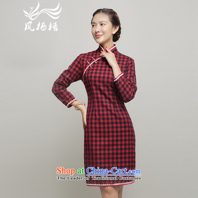 Load the autumn Fung migratory 7475 new cheongsam dress daily fashion long-sleeved lace qipao DQ15226 latticed republic of korea red?XXL