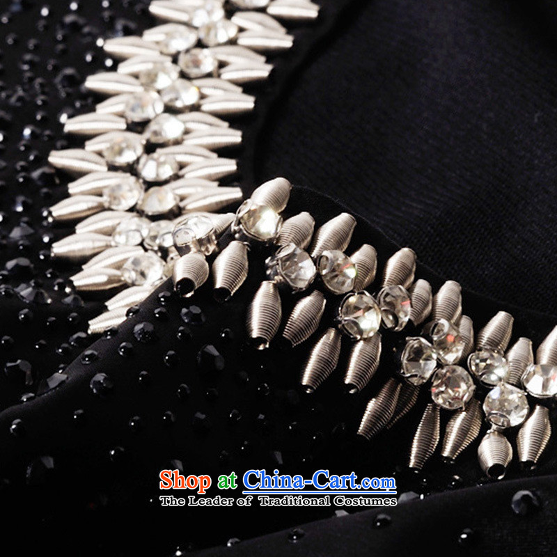 The European station 2015 Autumn Hami blouses girl who decorated round-neck collar long-sleeved shirt, forming the pearl of the nails black T-shirt with blue rain 339,600 XXL, shopping on the Internet has been pressed.