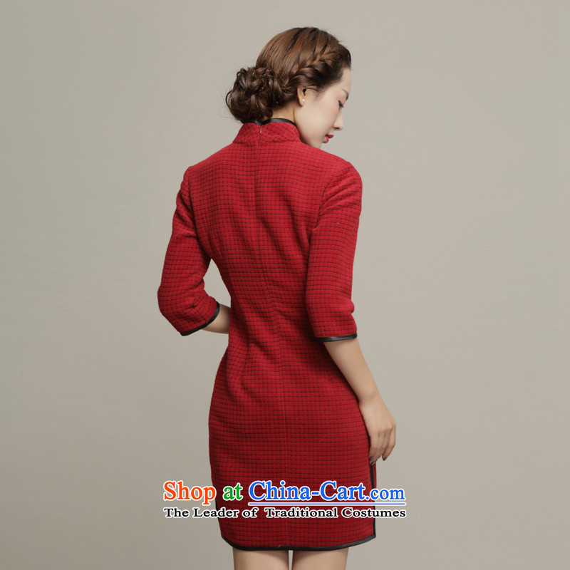 Bong-dwelling for autumn and winter 7475 gross qipao? The New 2015 gross in long-sleeved retro grid? cheongsam dress DQ15236 RED XL, Bong-migratory 7475 , , , shopping on the Internet