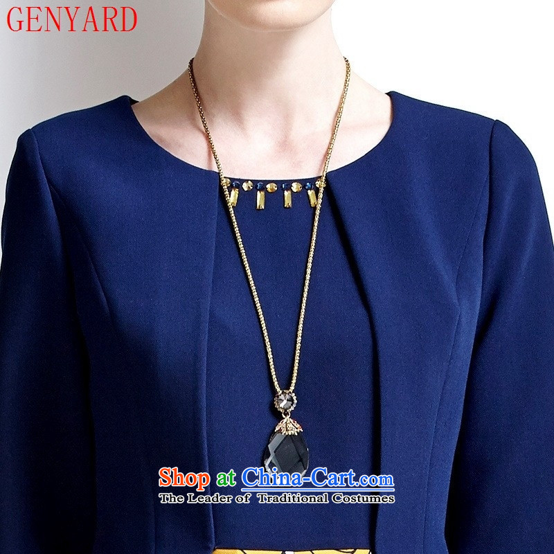 The new Europe and the Autumn GENYARD2015 middle-aged moms with long-sleeved temperament false Two Part A of     field dresses Tibetan blue XL,GENYARD,,, shopping on the Internet