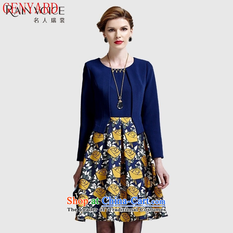 The new Europe and the Autumn GENYARD2015 middle-aged moms with long-sleeved temperament false Two Part A of     field dresses Tibetan blue XL,GENYARD,,, shopping on the Internet