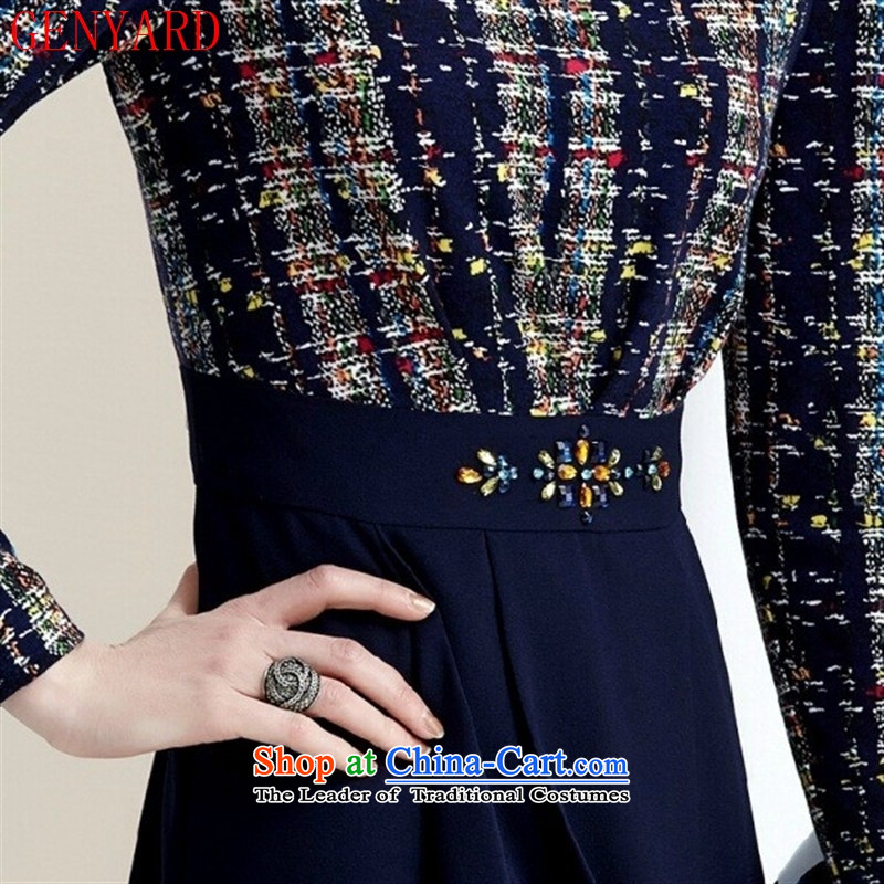 New products fall GENYARD2015 middle-aged moms who are in long round-neck collar long-sleeved blue skirt XX BLUE XXXL,GENYARD,,, shopping on the Internet