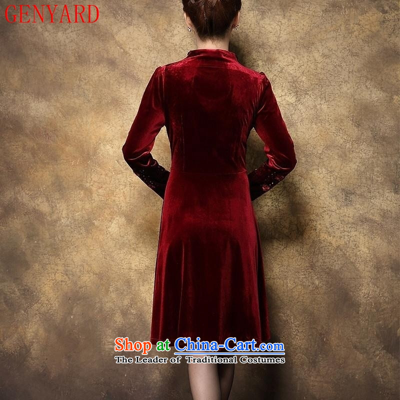 Genyard2015 autumn and winter in the new elderly mother decorated long-sleeved embroidery diamond velvet purple red velour cuff M,GENYARD,,, shopping on the Internet