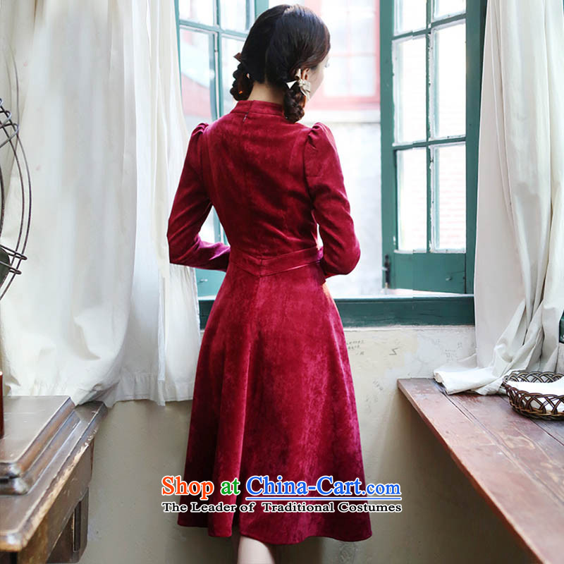 A Pinwheel Without Wind-Ning Yuen Autumn Yat new products in long long-sleeved dresses, at the beginning of the Winter Sau San velvet A skirt rouge color L, Yat Lady , , , shopping on the Internet
