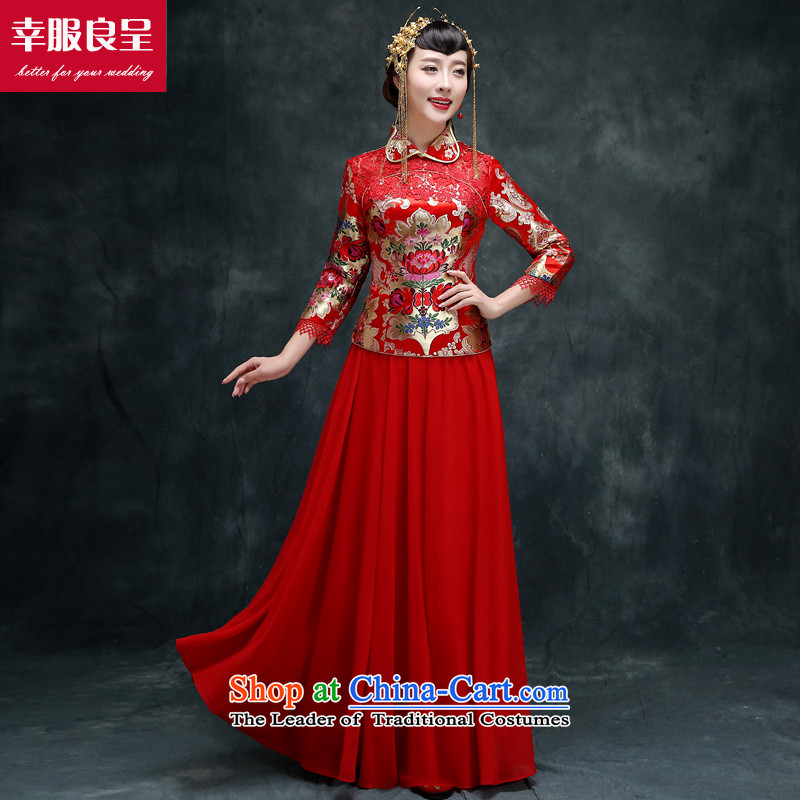 Sau Wo Service marriages 2015 CHINESE CHEONGSAM new wedding dresses red long bows of autumn and winter clothing 7 Cuff 2XL, honor services-leung , , , shopping on the Internet