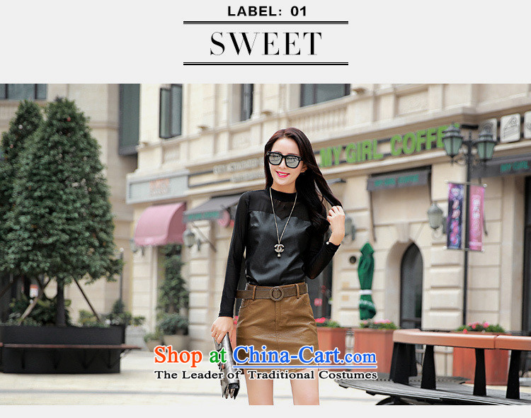 The Black Butterfly 2015 winter new women's Mock-neck gauze long-sleeved spell PU Coated black T-shirt T-shirt L picture, prices, brand platters! The elections are supplied in the national character of distribution, so action, buy now enjoy more preferential! As soon as possible.
