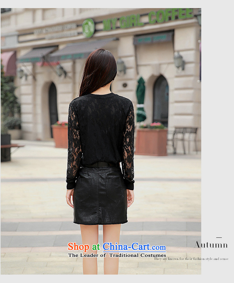 The Black Butterfly 2015 winter new women's European and American Van lace stitching round-neck collar long-sleeved sweater, forming the T-shirt black M picture, prices, brand platters! The elections are supplied in the national character of distribution, so action, buy now enjoy more preferential! As soon as possible.