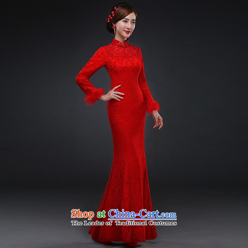Hillo Lisa (XILUOSHA) Bride bows services、Qipao Length of Chinese Dress lace crowsfoot 2015 new winter marriage cheongsam dress RED M HILLO Lisa (XILUOSHA) , , , shopping on the Internet