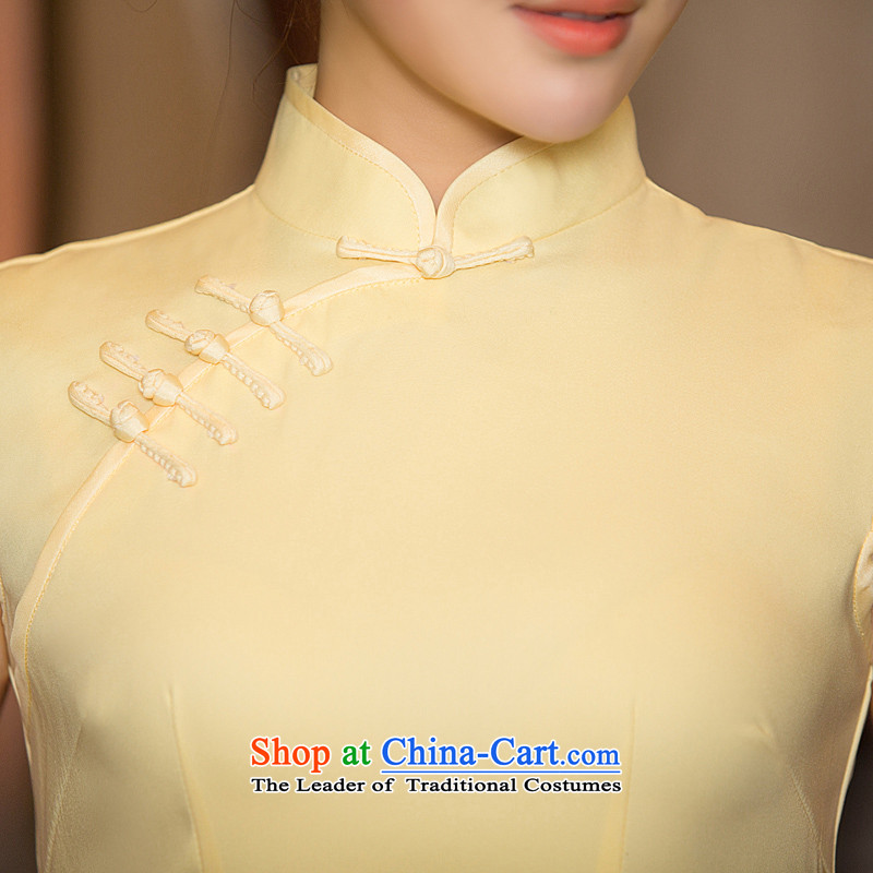 Time Syrian new autumn 2015 cheongsam with improved short, Sepia ethnic women large qipao Sau San dresses banquet annual pale yellow dress XXL, time Syrian shopping on the Internet has been pressed.