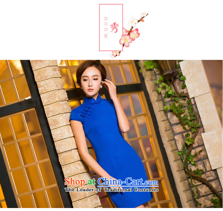 Time Syrian new autumn 2015 cheongsam with improved short, Sepia ethnic blue qipao female large Sau San code dresses annual banquet dress blue XXL picture, prices, brand platters! The elections are supplied in the national character of distribution, so action, buy now enjoy more preferential! As soon as possible.