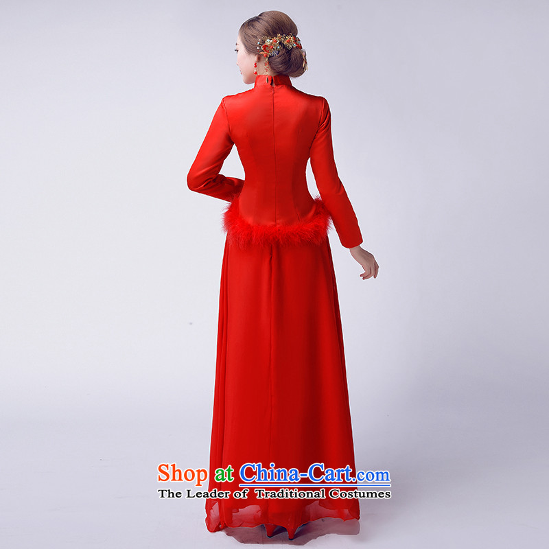 However service new winter 2015 cheongsam dress stylish improved winter bride red retro Chinese cheongsam dress long marriage long-sleeved gown red Sau San can be made for not returning the switch does not love, China, in accordance with the , , , shoppin