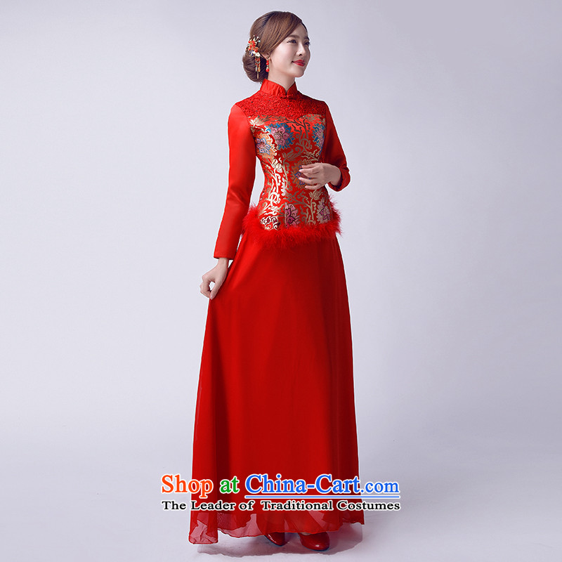 However service new winter 2015 cheongsam dress stylish improved winter bride red retro Chinese cheongsam dress long marriage long-sleeved gown red Sau San can be made for not returning the switch does not love, China, in accordance with the , , , shoppin