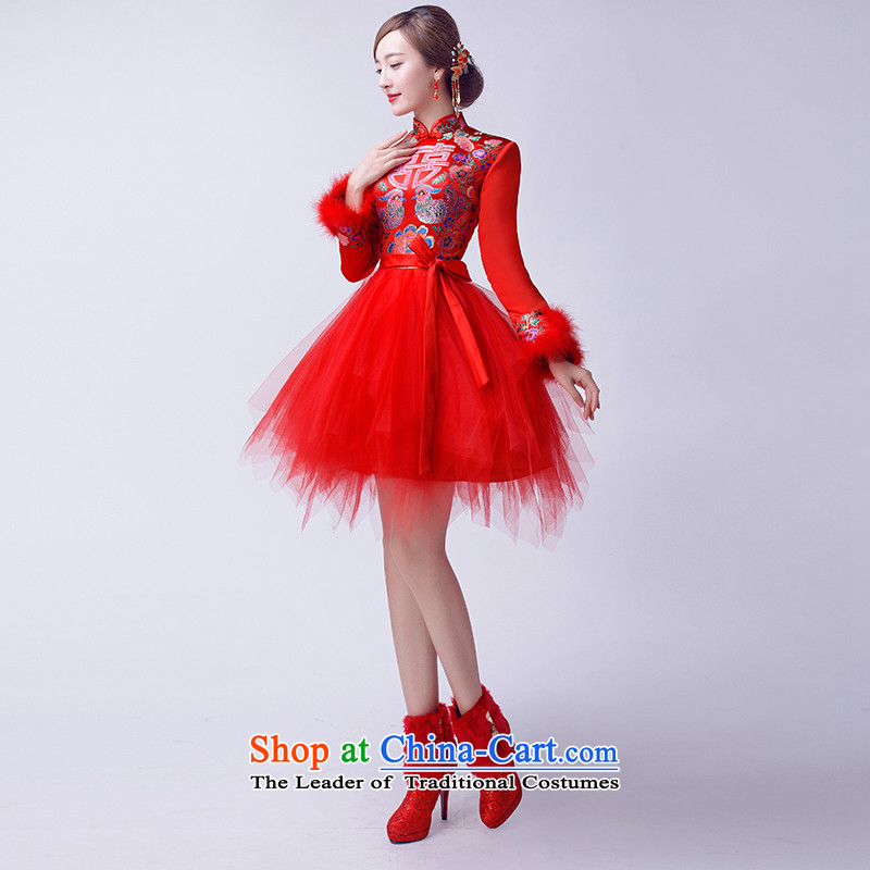 However Service 2015 bride wedding dress chinese red retro improved cheongsam dress bon bon new winter, long-sleeved plus cotton short of warm evening dresses red cotton M, love, plus China in accordance with , , , shopping on the Internet