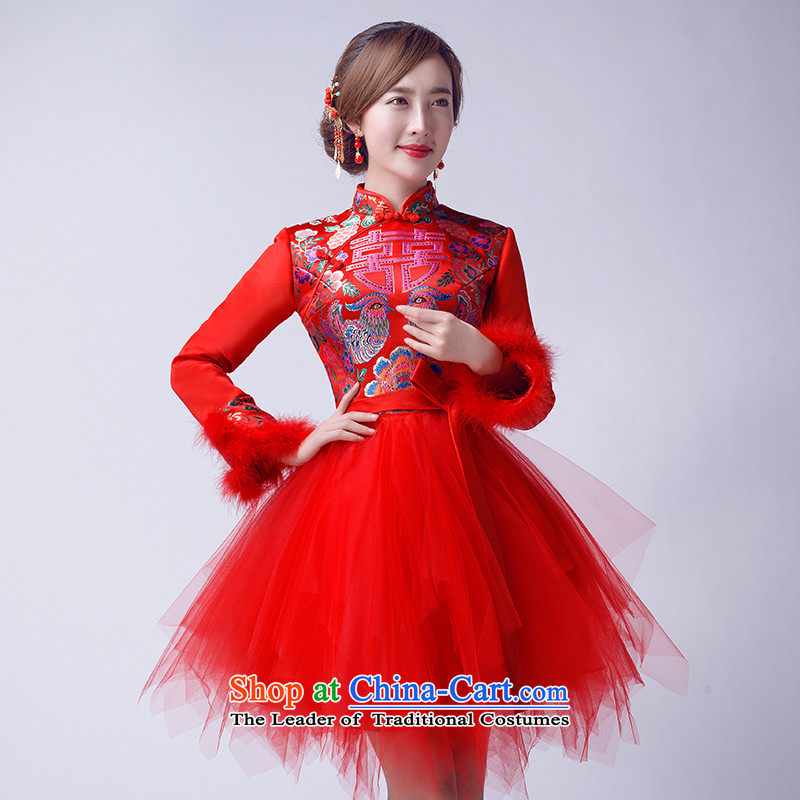 However Service 2015 bride wedding dress chinese red retro improved cheongsam dress bon bon new winter, long-sleeved plus cotton short of warm evening dresses red cotton M, love, plus China in accordance with , , , shopping on the Internet