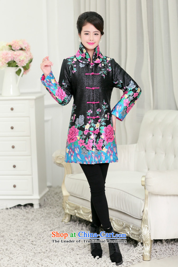 2015 Autumn and winter middle-aged ladies silk linen creases jacket coat collar in Sau San in older long Tang dynasty cotton coat retro stamp mother load black CHAMPAK XXL picture, prices, brand platters! The elections are supplied in the national character of distribution, so action, buy now enjoy more preferential! As soon as possible.
