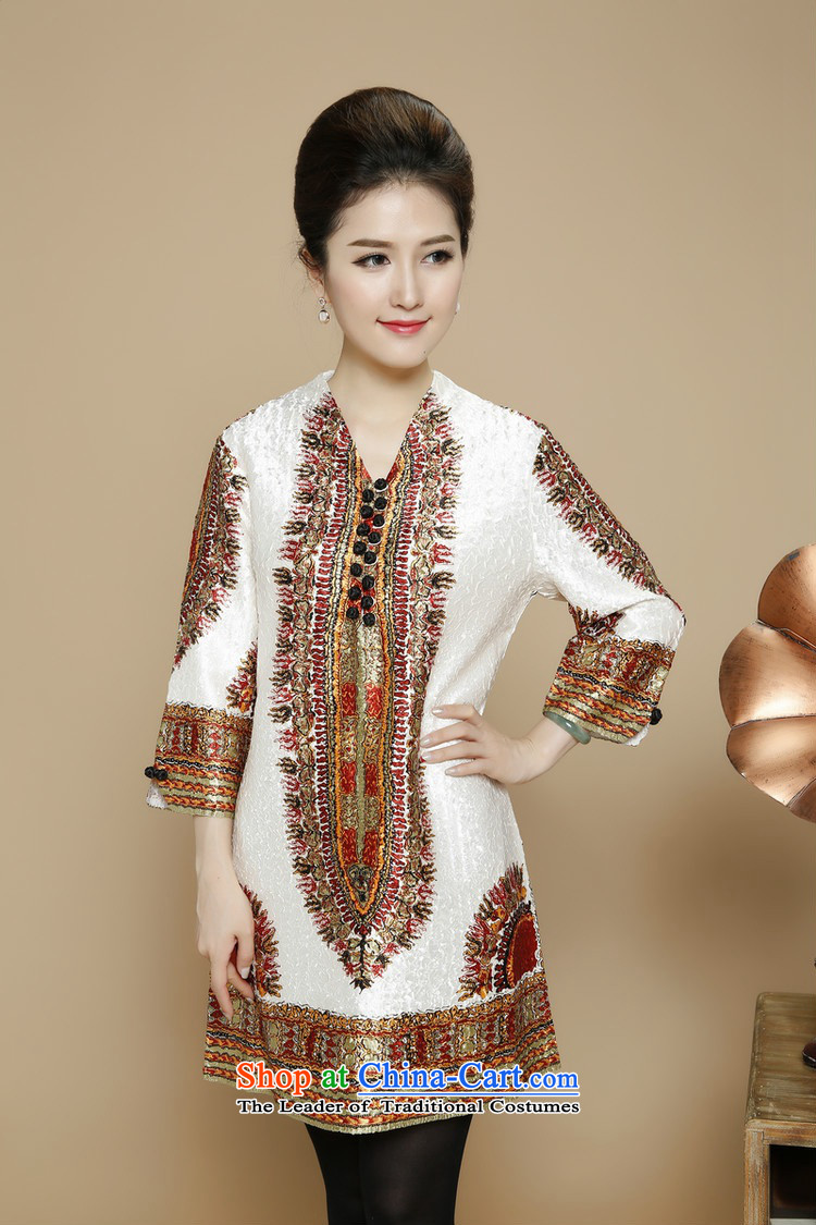 In 2015, Ms. autumn and winter long silk linen dresses in the folds of older ethnic Embroidery Stamp V-Neck 9 cuff skirts autumn and winter load mother beige XXL picture, prices, brand platters! The elections are supplied in the national character of distribution, so action, buy now enjoy more preferential! As soon as possible.