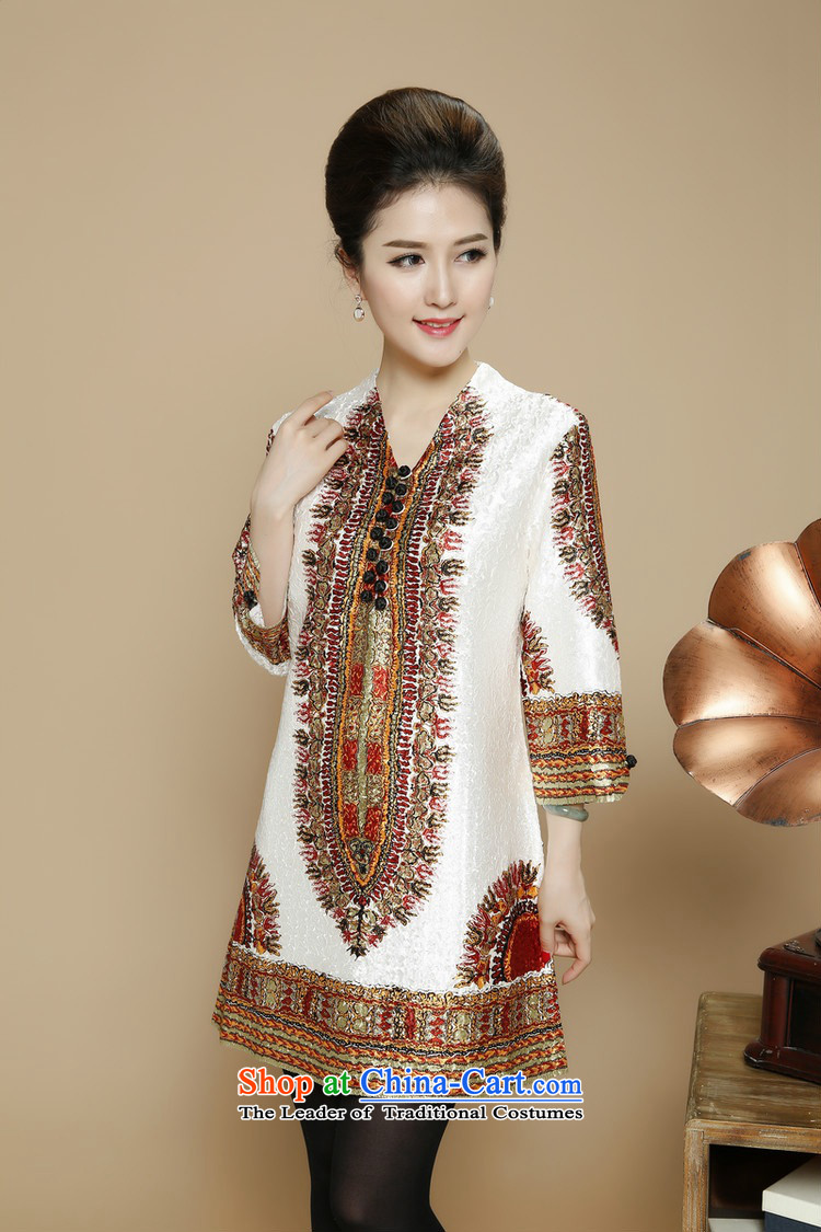 In 2015, Ms. autumn and winter long silk linen dresses in the folds of older ethnic Embroidery Stamp V-Neck 9 cuff skirts autumn and winter load mother beige XXL picture, prices, brand platters! The elections are supplied in the national character of distribution, so action, buy now enjoy more preferential! As soon as possible.