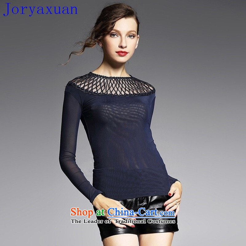 Deloitte Touche Tohmatsu sunny western style 2015 Autumn Shop Boxed female stretch gauze stitching sexy engraving bare shoulders, forming the Netherlands YN1 shirt gray XL, Jacob (joryaxuan Cheuk-hsuan) , , , shopping on the Internet