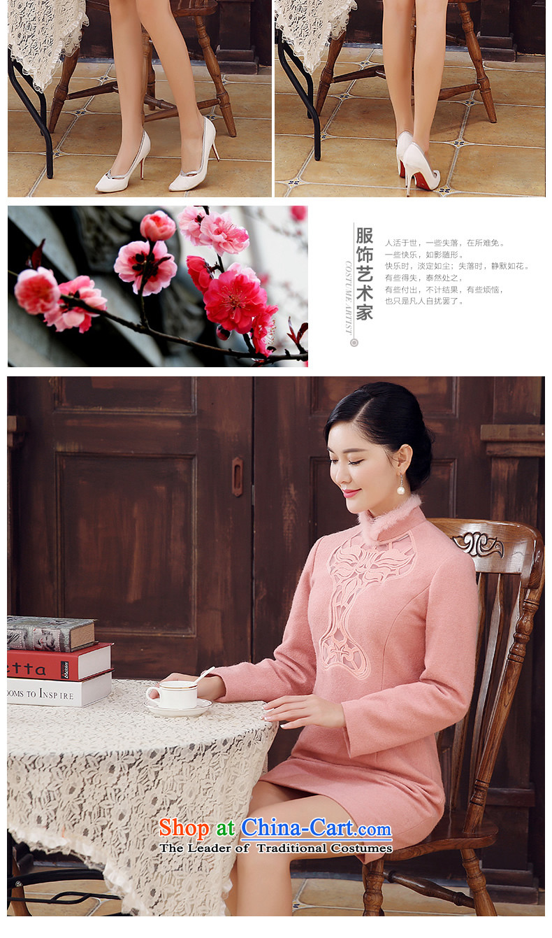 [Sau Kwun Tong Leung Ying] 2015 Fall/Winter Collections new rabbit hair for retro improved long-sleeved qipao wool? 