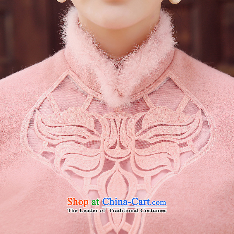 [Sau Kwun Tong Leung Ying] 2015 Fall/Winter Collections new rabbit hair for retro improved long-sleeved qipao wool?   skirt pink M Soo-Kwun Tong shopping on the Internet has been pressed.